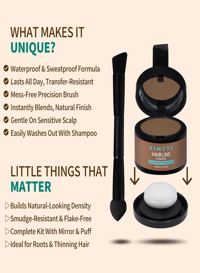 KIMUSE Hairline Powder, Root Touch Up Hair Color, Instantly Conceals Hair Loss, Bald Spot Thin Hair Powder with Dual-ended Hairline Brush for Women and Men, Transfer-proof & Sweat-proof - Image 3